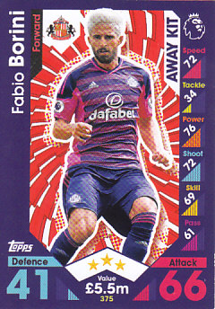 Fabio Borini Sunderland 2016/17 Topps Match Attax Away Kit #375